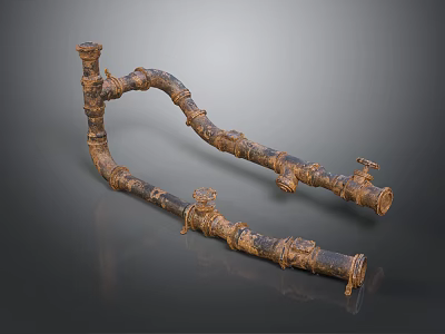 Rusted Industrial Metal Pipes With Curved Sections And Connected Valves Design 3d model