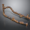 Rusted Industrial Metal Pipes With Curved Sections And Connected Valves Design