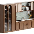Modern Wooden Wine Cabinet With Glass Doors Storage Shelves And Countertop Design