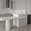 Modern Kitchen Interior Design With Marble Island Countertop Cabinets And Wine Storage Appliances