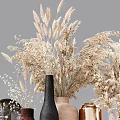 Modern Decorative Ornament Set With Dried Pampas Grass Ceramic Vases Round Clock And Golden Accents