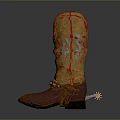 Brown Leather Cowboy Boots With Red Embroidered Patterns And Metal Buckle Straps For Daily Use
