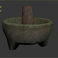 Traditional Stone Mortar and Pestle with Three Legged Base for Household Use