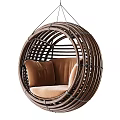 Hanging Rattan Round Two-Seater Sofa With Brown Cushions And Cozy Seats