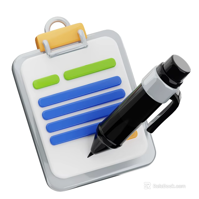 Professional Folder With Black Pen Colorful Lines And Metal Clip On White Surface 3d model 