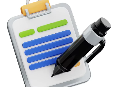 Professional Folder With Black Pen Colorful Lines And Metal Clip On White Surface 3d model