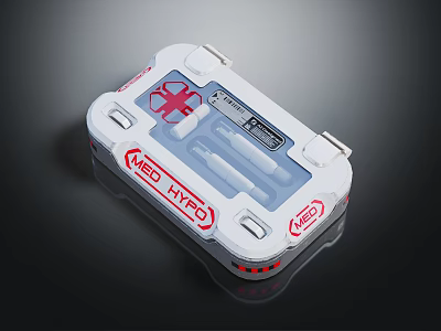 White Medical Kit With Red Cross Symbol And Transparent Compartment Holding Syringe 3d model