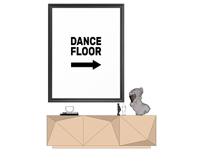 Dance Floor Sign With Arrow On Geometric Cabinet With Lamp Phone And Koala Toy 3d model