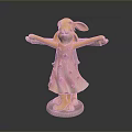 Cute Rabbit Figurine in Pink Floral Dress with Outstretched Arms on White Base