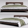 Modern Double Bed With Brown Headboard Green Blanket And White Sheets 3d model