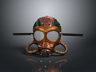 Steampunk Style Gas Mask Featuring Spiked Top Brass Goggles And Copper Breathing Tubes 3d model