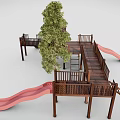 Outdoor Wooden Playground Equipment with Slide Platform and Cabin Structure
