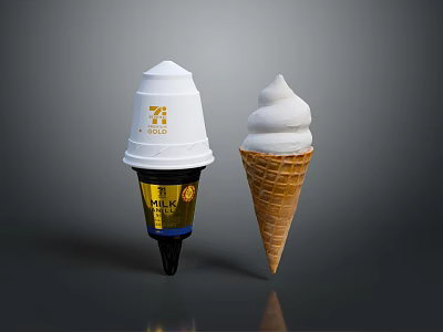 7 Eleven Ice Cream Cone And Cup With White Lid And Golden Logo 3d model