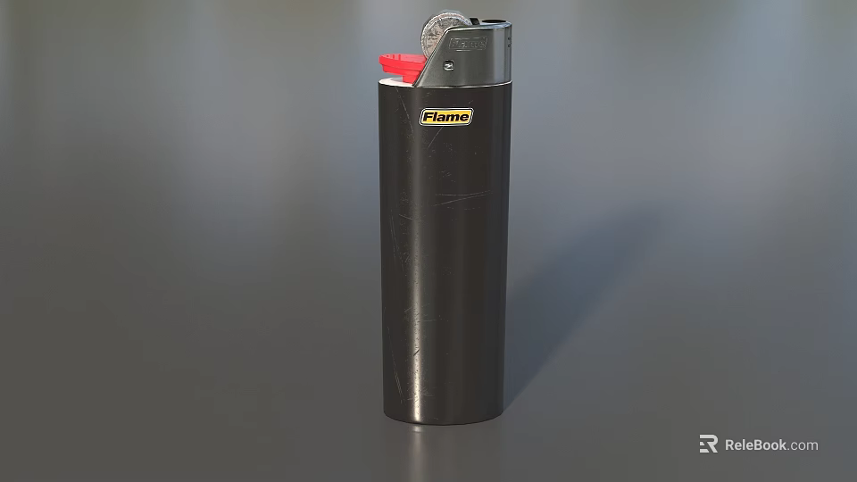 Practical Black Hardware Tools Lighter with Red Button Flame Logo and Durable Metal Body 3d model