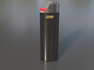 Practical Black Hardware Tools Lighter with Red Button Flame Logo and Durable Metal Body 3d model