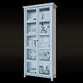 Light Green TV Cabinet With Double Glass Doors And Glass Shelves Books And Decorative Items
