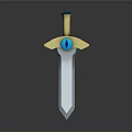 Fantasy Sword With Golden Hilt Blue Gemstone And Silver Blade Design