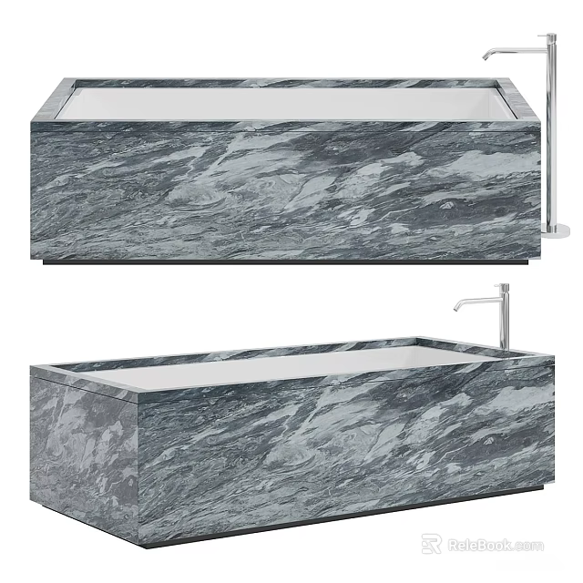 Modern Freestanding Bathtub With Sleek Grey White Veined Natural Marble Design 3d model 