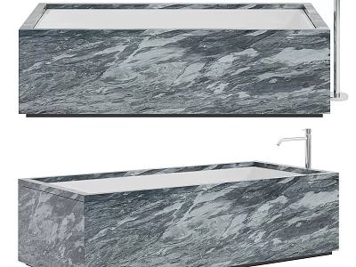 Modern Freestanding Bathtub With Sleek Grey White Veined Natural Marble Design 3d model