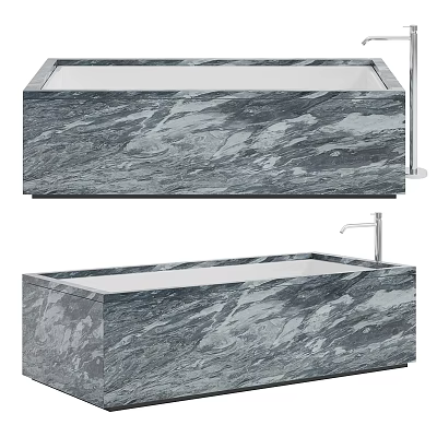 Modern Freestanding Bathtub With Sleek Grey White Veined Natural Marble Design 3d model