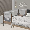 Children's Safety Bed with Wooden Rail White Gray Design Soft Mattress and Pillow