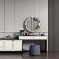 Modern Dressing Table With Round Mirror Storage Drawers Vase And Stool 3d model