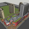 Modern Ziplaza Commercial Building With Red Orange Facade Glass Curtain Wall And Black Swan Billboard