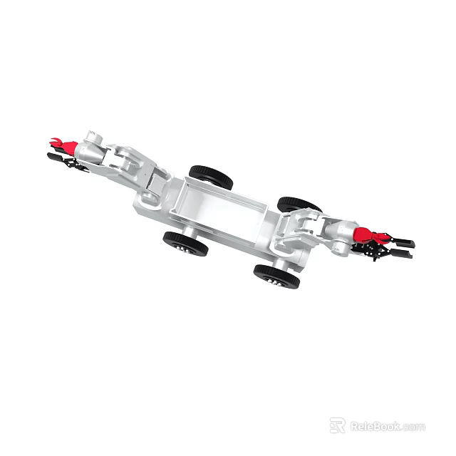 Silver Trailer Model With Black Wheels And Red Hooks 3d model 