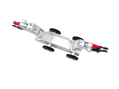 Silver Trailer Model With Black Wheels And Red Hooks 3d model