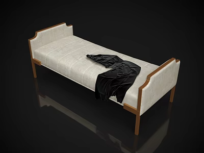 Modern Leisure Chair With Light Fabric Brown Wooden Frame And Black Throw Blanket 3d model