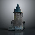Medieval Stone Tower Structure With Pointed Roof Small Windows And Ancient Stone Walls 3d model