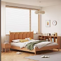Double Bed with Curved Wooden Headboard White Sheets Green Blanket and Pillows Near Window Blinds