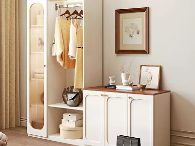 White Modern Wardrobe With Glass Door Hanging Clothes And Storage Boxes In Bedroom 3d model