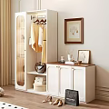 White Modern Wardrobe With Glass Door Hanging Clothes And Storage Boxes In Bedroom