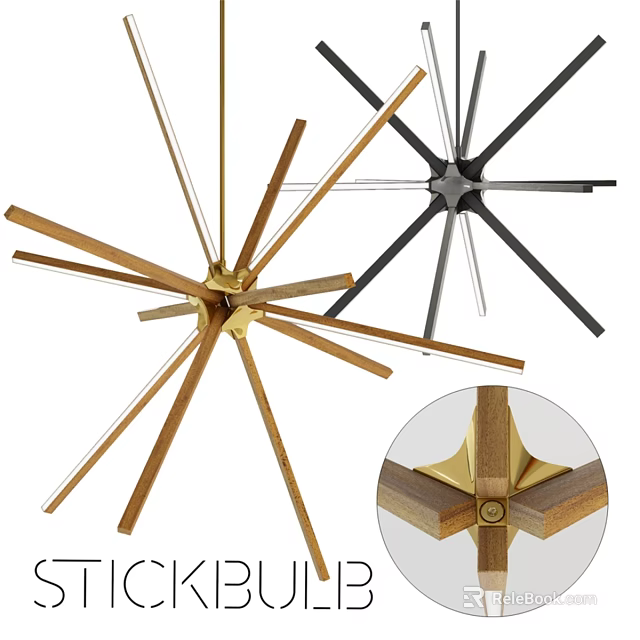 Modern Gold And Black Starburst Pendant Lights With Metal Structure And Detailed Joints 3d model 