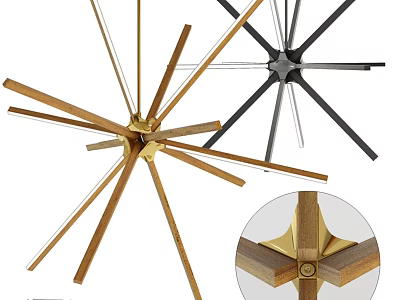Modern Gold And Black Starburst Pendant Lights With Metal Structure And Detailed Joints 3d model