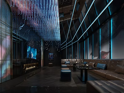 Modern Luxurious KTV Interior With Stylish Lighting Comfortable Sofas And Large TV Screens 3d model