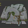 Natural Scenic Stone Archway With Stacked Stones Green Grass And Stone Slab Path