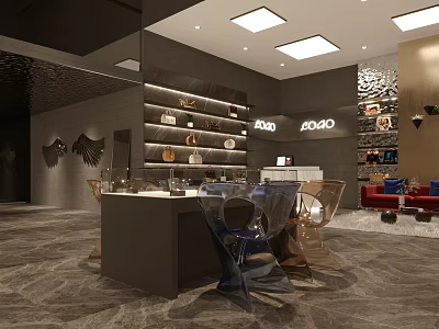 AGIO Specialty Store Interior With Display Shelves Bags Accessories And Modern Design 3d model