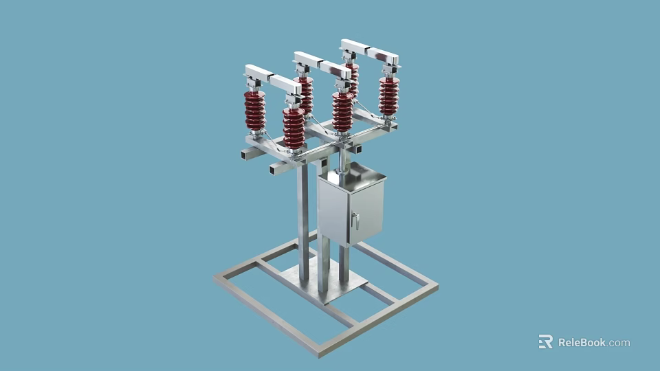 Industrial Electrical Equipment With Red Insulators Metal Frame And Cabinet 3d model 