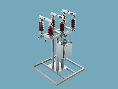 Industrial Electrical Equipment With Red Insulators Metal Frame And Cabinet 3d model