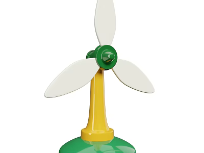 Wind Turbine Industrial Equipment with White Blades Green Hub and Yellow Stable Base 3d model