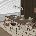 Quiet style dining table and chair combination 3d model