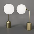 Pair of Modern Gold Metal Table Lamps With White Round Shades And Cylindrical Bases