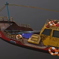 Rusty Red And Yellow Ship With Lifebuoy Railing And White Star Emblem