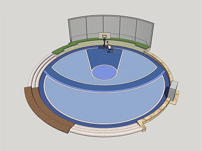 Circular Indoor Basketball Gymnasium With Spectator Seats Blue Floor And Perimeter Fence 3d model