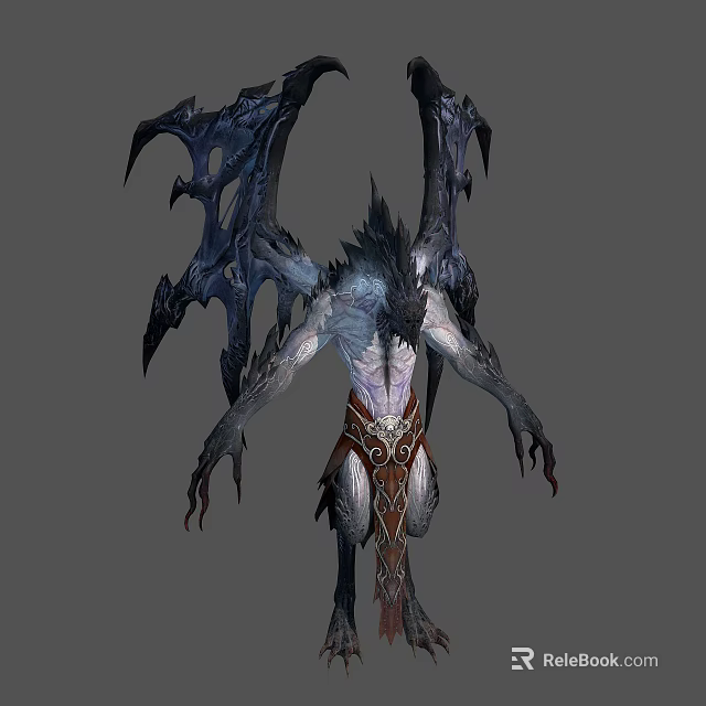 Fantasy Character and Demonic Winged Creature with Clawed Limbs Muscular Body and Sharp Features 3d model 