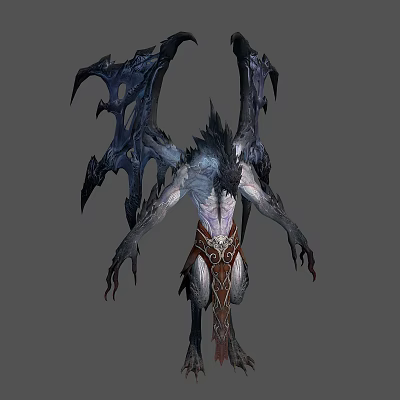 Fantasy Character and Demonic Winged Creature with Clawed Limbs Muscular Body and Sharp Features 3d model