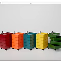 Multicolored Modern Entryway Side Cabinet With Stacked Layers And Rolling Wheels Design 3d model