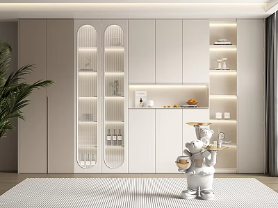 Modern White Sideboard Interior With Glass Doors Open Shelves And Built in Lighting 3d model